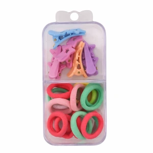 Set 18 elastice par 1.5 cm si 5 cleme mini model steluta, cutie organizator transparenta, multicolor - Img 2