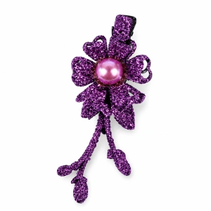 Set 2 agrafe de par mov si bleu 5 x 2 cm, model floral metalizat, accesorii elegante pentru coafuri feminine - Img 3