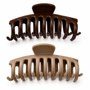 Set 2 clame pentru par 10.9 x 4.5 cm, culori diferite selectate aleatoriu, cleste din plastic rigid cu dinti curbati, pentru par lung si des