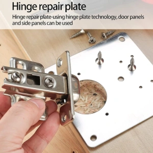 Set 2 placi pentru repararea balamalelor mobilier, inox rezistent, montaj rapid cu suruburi incluse, 9 x 9 cm, argintiu - Img 7