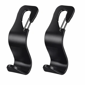 Set 2 suporturi carlig pentru tetiera auto, negru, 12.7 x 6.8 cm, organizatoare pentru pungi, genti si accesorii, fixare universala