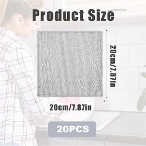 Set 20 lavete abrazive care nu zgarie, reutilizabile, pentru curatarea grasimii, murdariei si legumelor, uscare rapida, poliester, 20 x 20 cm, argintiu - Img 2