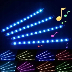 Set 4 benzi LED RGB pentru iluminarea interioara a masinii, cu telecomanda, 8 culori, 12 LED-uri pe banda - efecte luminoase ambientale - Img 6