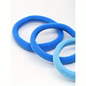 Set 50 elastice par textile, nuante de albastru, diametru 5 cm, pentru prindere par, cutie depozitare - Img 4