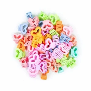 Set 8 cleme par 1,5 cm, forma inimioara, cutie hexagonala, multicolore, pentru fetite - Img 4