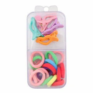 Set accesorii par 18 elastice si 5 cleme forma inimioara, multicolor, cutie organizator - Img 1