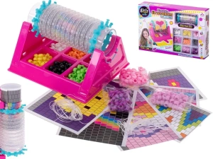 Set creativ pentru bratari cu margele, roz, razboi de tesut rotativ, accesorii complete si sabloane, kit handmade pentru copii 5+ ani - Img 7