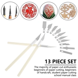 Set cutite modelare de precizie, 13 lame metalice, 3 manere, etui magnetic, pentru decupaj si lucrari fine - Img 6
