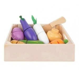 Set de joaca pentru copii,9 legumede taiat,cutit din lemn,cutie de depozitare - Multicolor - Img 3