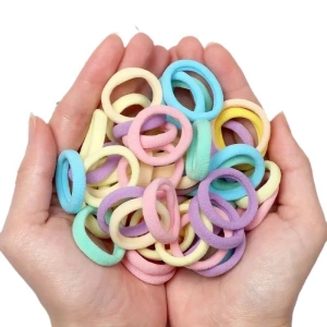 Set elastice par textile pastel, 20 bucati, diametru 4.5 cm, tub depozitare transparent, 6 culori diferite - Img 3