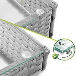 Set mobilier gradina ratan gri deschis cu canapea 2 locuri, 2 fotolii si masa sticla, perne incluse, rezistent exterior - Img 3