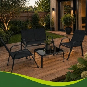Set mobilier gradina, terasa, balcon, canapea 2 locuri, masa, 2 scaune, metal/sticla, negru - Img 7
