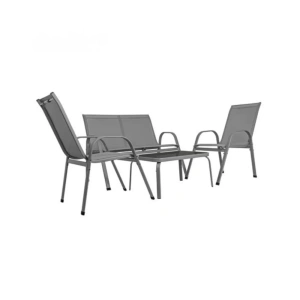 Set mobilier pentru balcon si terasa, canapea 2 locuri, 2 scaune si masuta cu blat din sticla securizata, cadru metalic, gri - Img 8