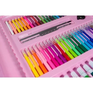 Set,trusa completa pentru copii,desenat,colorat si pictat,208 piese,trusa inclusa - Roz - Img 6