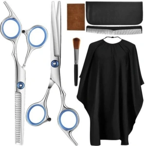 Set tuns profesional 7 piese cu foarfece coafura 6 inch, subtiere, pelerina, pieptene si accesorii, pentru uz salon si acasa