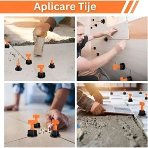 Sistem de nivelare pentru placi ceramice, set complet 152 piese, tije refolosibile, distante 1-3 mm, 2 chei incluse, ideal pentru gresie, faianta si piatra naturala - Img 4
