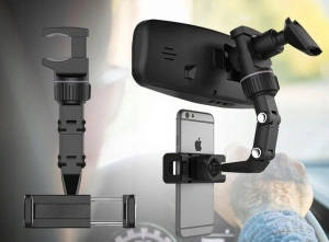 Suport auto pentru telefon, montare pe oglinda retrovizoare, latime reglabila 5-10 cm, rotativ 360°, negru - Img 6