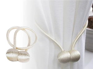 Suport magnetic pentru perdele, snur decorativ elegant din poliester, 44 cm, alb auriu - Img 4