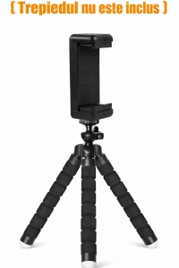 Suport universal pentru telefon cu montura trepied 1/4 inch, adaptor smartphone reglabil pentru monopied, selfie stick si mini trepied, negru - Img 3