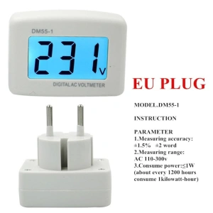Tester de tensiune, voltmetru digital pentru uz casnic, cu stecher pentru priza inclus, 80-300V - Alb - Img 3