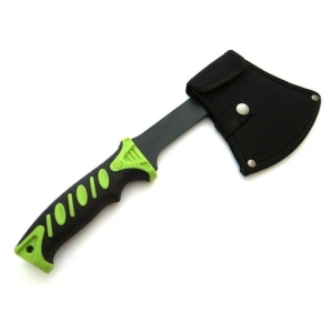 Topor multifunctional, pentru camping, drumetii, 30 cm, verde, husa inclusa - Img 3