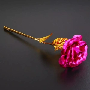 Trandafir artificial, suflat cu aur 24K, cutie eleganta, punga de cadou inclusa, roz - Img 6