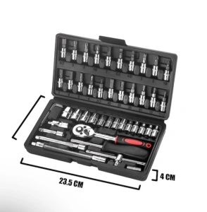 Trusa de scule cu 46 piese, surubelnita, clichet, chei tubulare, biti, torx, imbus, prelungitor, maner ergonomic, cutie compacta, neagra - Img 5