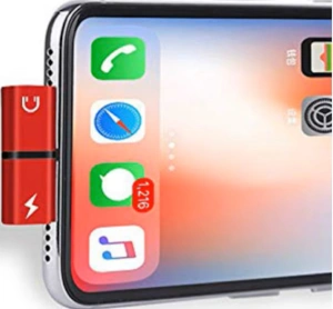 Adaptor Lightning 2 in 1, rosu, splitter pentru incarcare si casti audio, conector dual compact pentru telefon, utilizare simultana audio si alimentare - Img 2