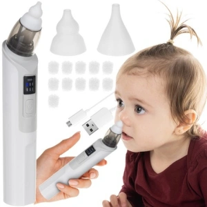 Aspirator nazal electric pentru bebelusi,cu capact de silicon si cablu incarcare inclus - Alb
