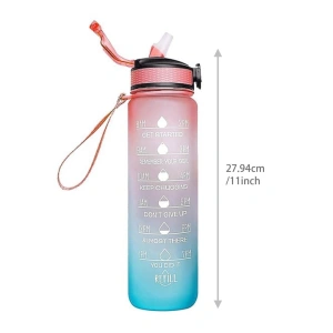 Bidon de apa 1L pentru fitness, sport, cu mesaje motivationale, BPA-Free, Non-Toxic, din Tritan - roz, albastru - Img 3