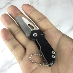 Breloc briceag pliabil multifunctional din metal, mini cutit EDC pentru chei, compact 5.3-8.8 cm, negru argintiu - Img 8