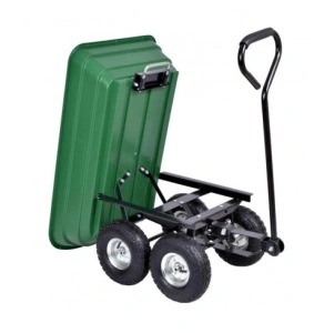 Carucior basculabil de curte,gradina,cadru metalic si cuva din material rezistent,sarcina maxima 250 kg - Verde - Img 4