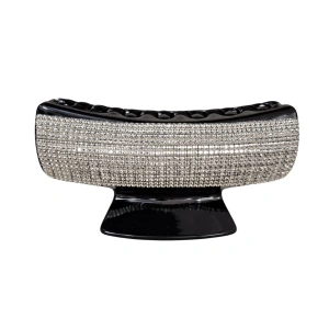 Clema par eleganta neagra cu cristale argintii stralucitoare, model lat, prindere puternica, arc metalic rezistent, pentru coafuri sofisticate - Img 1
