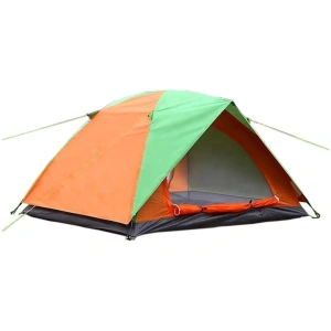 Cort camping, 2 persoane, impermeabil, protectie UV, rezistent la vant, 200 x 150 x 110 cm, husa inclusa, portocaliu/verde