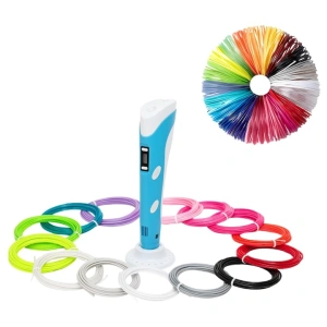 Creion 3D cu filament, albastru alb, set complet 1.75 mm, 20 culori, 110 m, suport silicon, sabloane, degetare, ecran LCD, temperatura reglabila, duza ceramica - Img 2