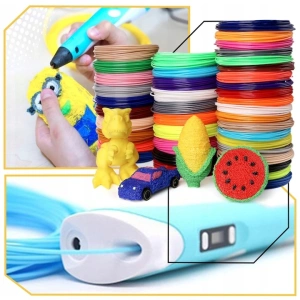 Creion 3D cu filament, bleu alb, 1.75 mm, 20 culori, 310 m, compatibil PLA ABS, ecran LCD, temperatura reglabila, motor metalic, duza ceramica - Img 2