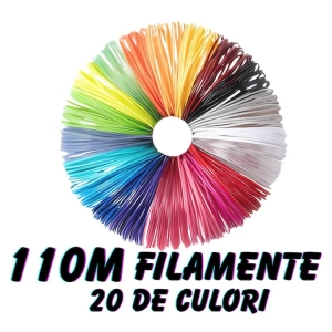 Creion 3D cu filament, roz alb, set complet 1.75 mm, 20 culori, 110 m, suport silicon, sabloane, degetare, ecran LCD, temperatura reglabila, duza ceramica - Img 2
