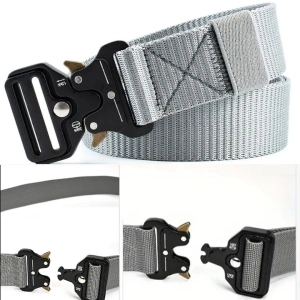 Curea tactica, pentru barbati, poliester, 131 x 3.8 cm, ajustabila, rezistenta, gri - Img 5