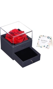 Cutie de bijuterii cu trandafir criogenat, 1 sertar, punga de cadou si felicitare, 11 x 9 x 9 cm, neagra - eleganta si emotie intr-un singur cadou - Img 10