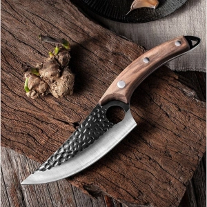 Cutit militar de vanatoare cu maner ergonomic din lemn, lama fixa din otel inoxidabil, teaca inclusa, 27 cm - instrument robust pentru drumetie, camping si activitati outdoor - Img 2