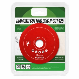 Disc diamantat rosu 125 mm pentru taiere si slefuire, dubla fata diamantata, grosime 1.2 mm, prindere 22.23 mm, pentru ceramica, gresie, faianta si piatra - Img 7