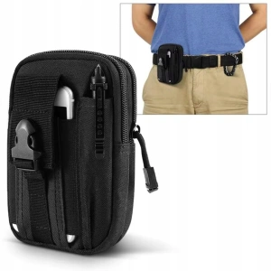 Geanta tactica neagra 18 x 12 x 6 cm, cu centura tactica reglabila, sistem Molle, poliester Oxford, catarama metalica cu eliberare rapida, EDC, unisex - Img 10