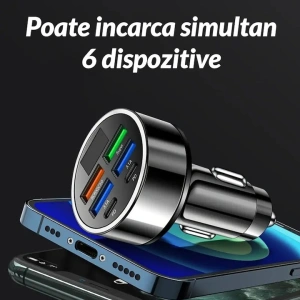 Incarcator auto, 6 porturi, 2 x Type C, 4 x USB, incarcare rapida, negru - Img 3