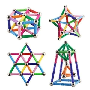 Joc de constructie magnetic multicolor, 50 piese 3D, set educativ cu forme geometrice si magneti, pentru dezvoltarea creativitatii si gandirii spatiale, 3 ani+ - Img 3