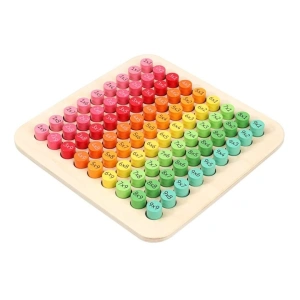 Joc educativ cu tabla inmultirii din lemn, 81 piese colorate, joc interactiv pentru invatarea matematica, dezvoltarea gandirii si coordonarii - Img 2