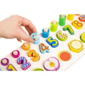 Joc educativ sortator din lemn cu numere si fructe de taiat magnetice pentru copii - Multicolor - Img 5