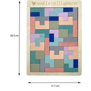 Joc puzzle pentru copii, tetris, educativ, 40 piese, lemn, culori pastelate, 3+ ani, 26.5 x 17.7 cm - Img 9