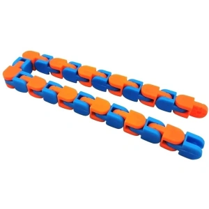 Jucarie senzoriala antistres tip sarpe cu 24 piese, fidget flexibil pentru copii si adulti, dezvoltare dexteritate si coordonare, 28 cm, albastru/portocaliu