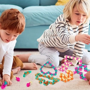 Jucarie senzoriala antistres tip sarpe cu 24 piese, fidget flexibil pentru copii si adulti, dezvoltare dexteritate si coordonare, 28 cm, albastru/portocaliu - Img 11