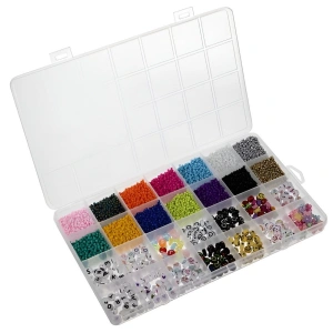 Kit de confectionare bratari, 28 tipuri margele, 10.000 piese, rola cu fir, mini brelocuri, foarfeca, 23x11x2 cm - Multicolor - Img 2